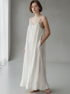 Victoria Secrets Women's White Cotton Nightgown with Embroidered Straps size S